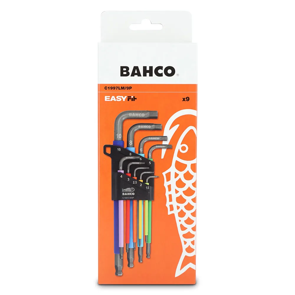 BAHCO Metric Long Ball End Coloured Hex L-Key Set - 9 Piece C1997LM/9P