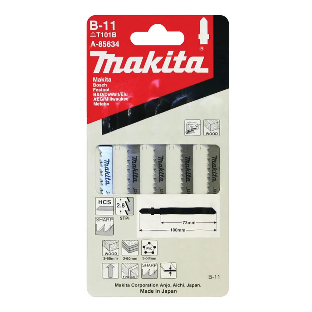MAKITA 73mm Jigsaw Blade B-11 - Bayonet Type A - 5 Piece A-85634