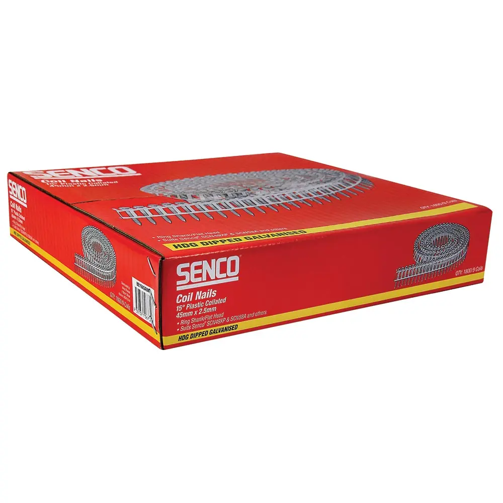 SENCO Cladding Coil Nails Ring Shank Hot Dipped Galvanised - 45mm Box of 1800 BE19ASAUM
