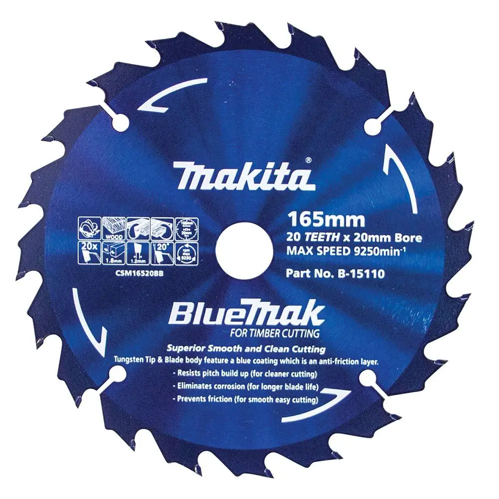 MAKITA 165mm 24T TCT Circular Saw Blade for Wood Cutting - BLUEMAK B-15110