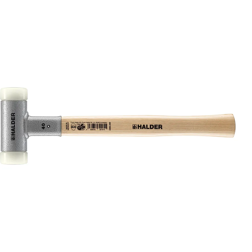 HALDER 40mm 575g Dead Blow Hammer Nylon Tips Hickory Handle 3366.W40