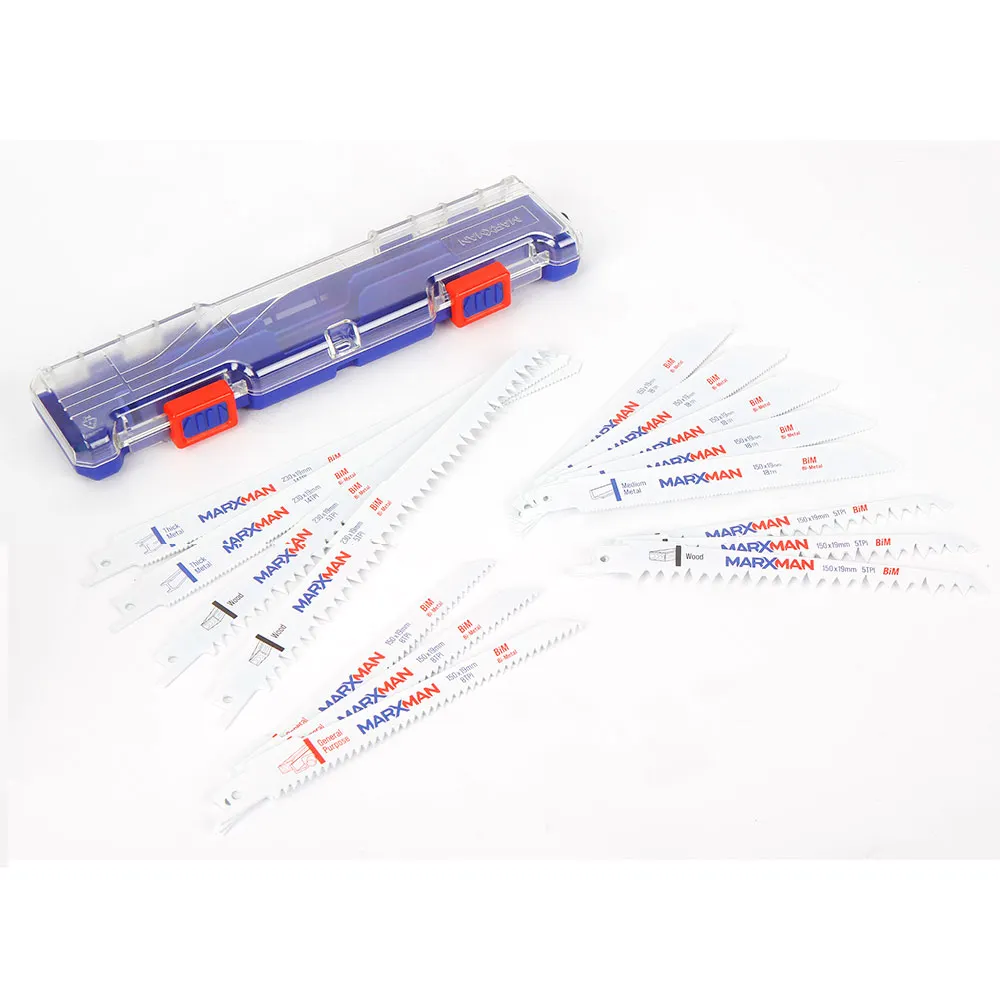 MARXMAN Reciprocating Saw Blade Set For Wood & Metal Cutting 15 Piece MRSBS15PC