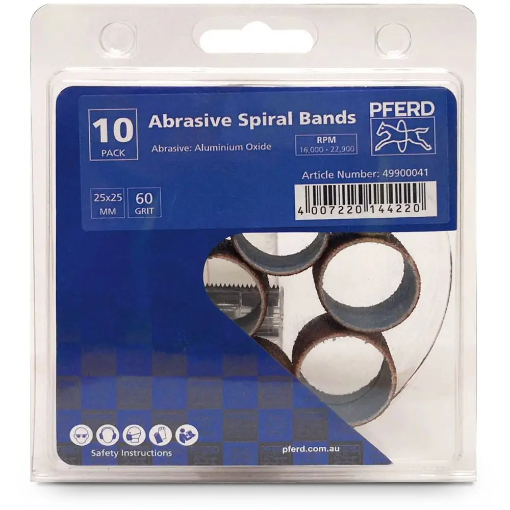 PFERD 25 x 25mm 60-Grit Aluminium Oxide Spiral Bands - 10 Piece