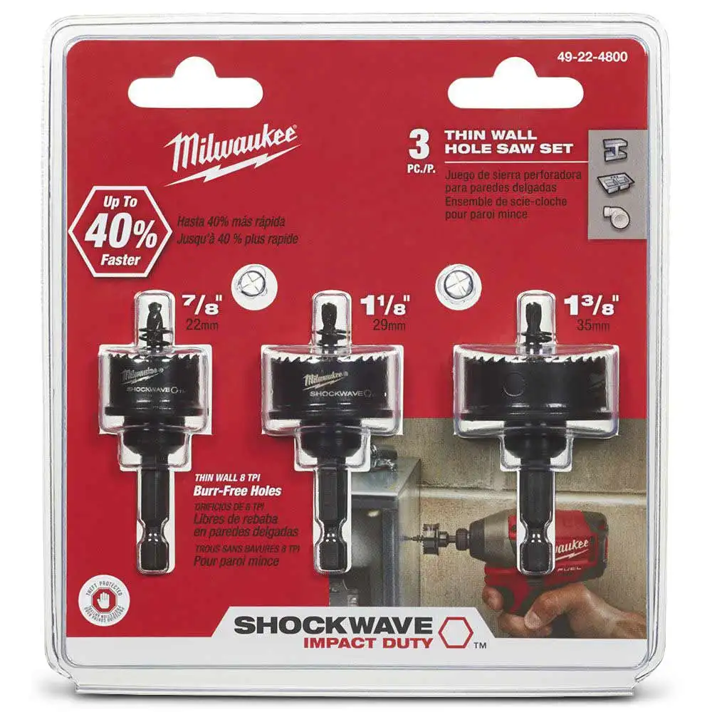 MILWAUKEE 22-32mm 1/4-Hex Bi-Metal Holesaw Set for Sheetmetal - SHOCKWAVE - 3 Piece 49224800