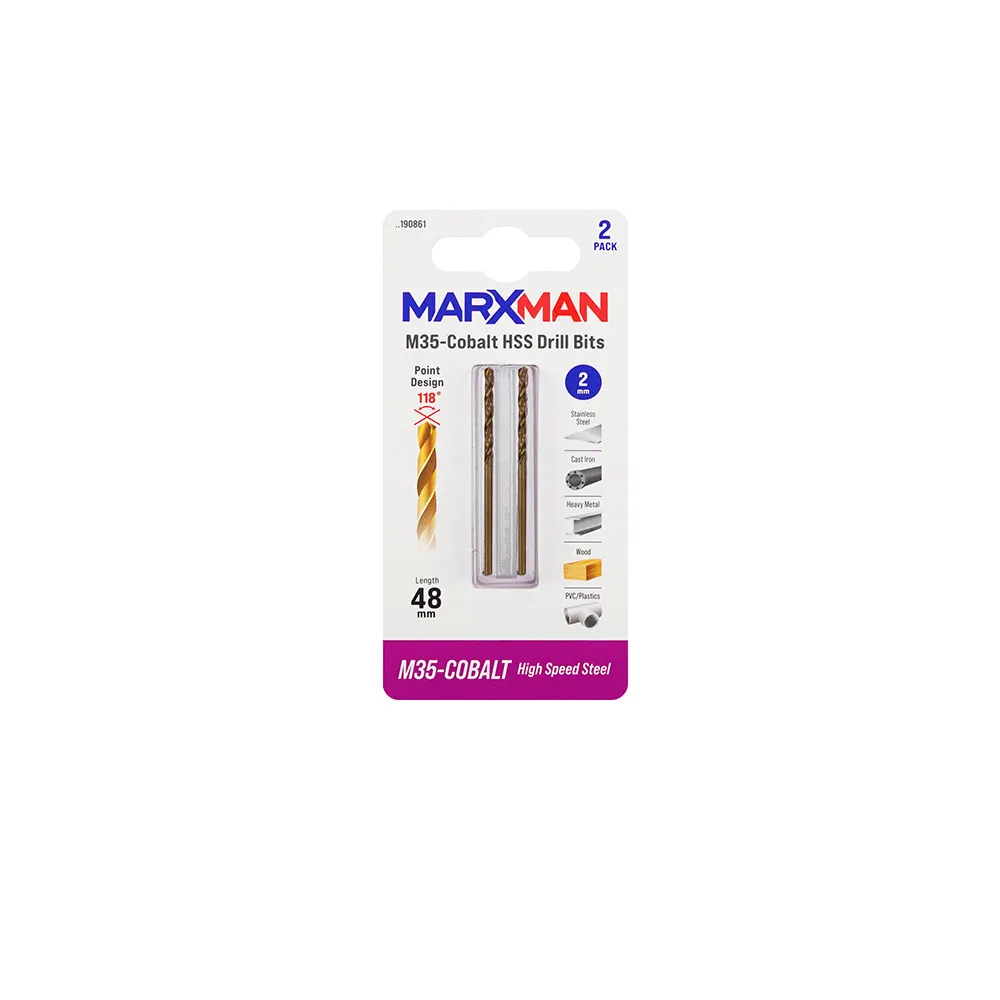 MARXMAN 2.0 x 48mm HSS-Cobalt Metal Jobber Drill Bit 2 Piece MHSSCO2MM2PC