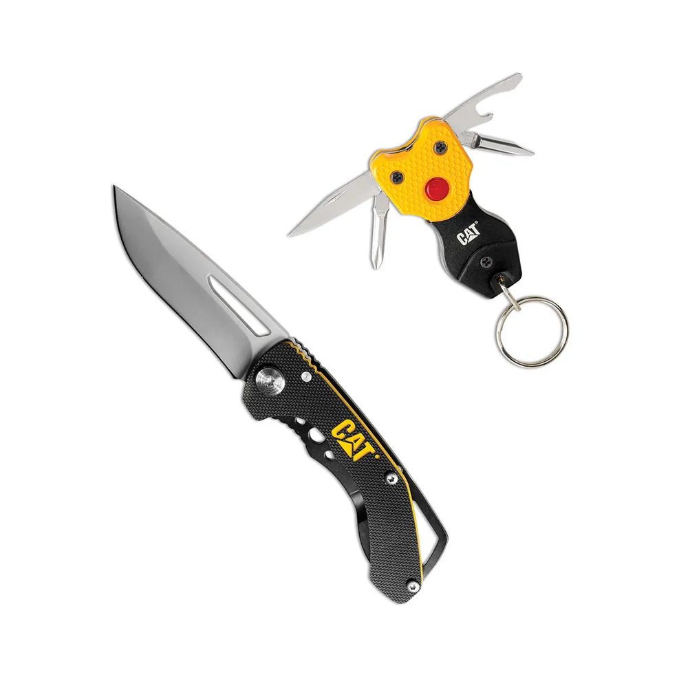 CAT 2 Piece Multi-Tool Drop Point & Keychain Light Knife Set 980364N