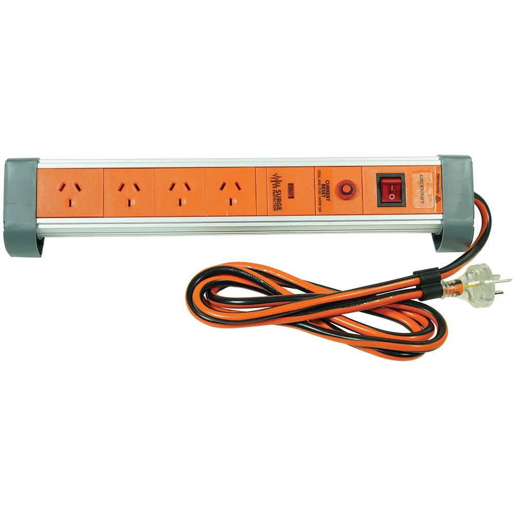DETROIT Aluminium 4 Outlet Powerboard With Surge Protection