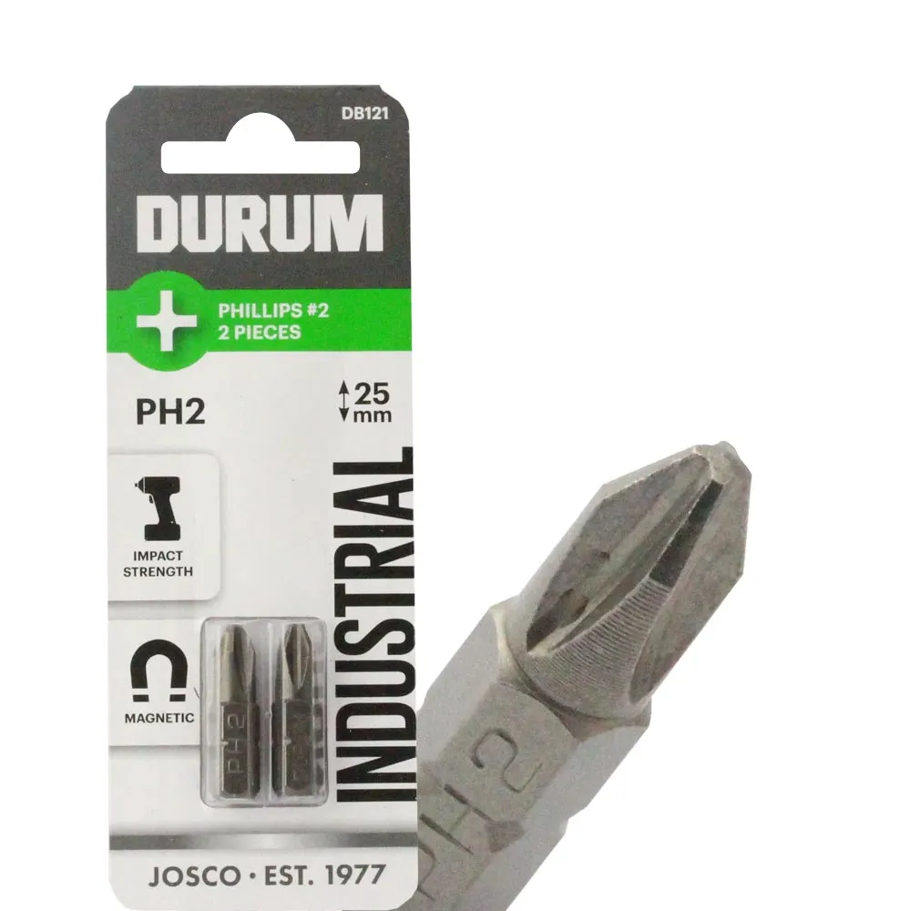 DURUM PH2 x 25mm Phillips Insert Screwdriver Bit - 2 Piece