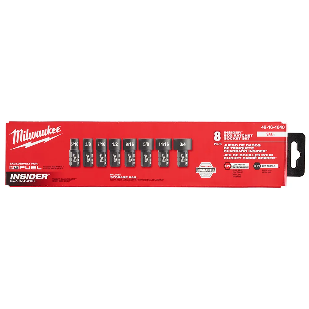 MILWAUKEE M12 FUEL SAE INSIDER Pass-Through Socket Set - 8 Piece 49161640