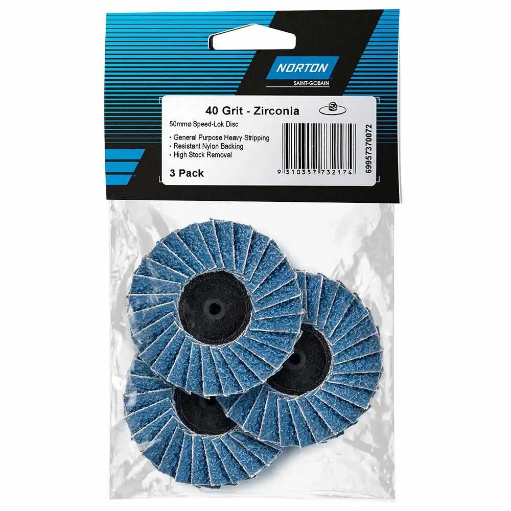 NORTON 50mm 40-Grit Zirconia Quick-Change Flap Disc - SPEEDLOK - 3 Piece