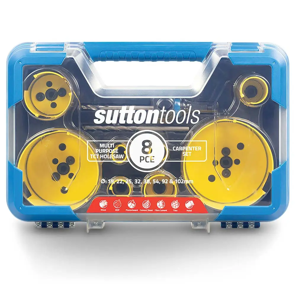 SUTTON 19-102mm TCT Multi-Purpose Holesaw Set for Carpenters - 8 Piece