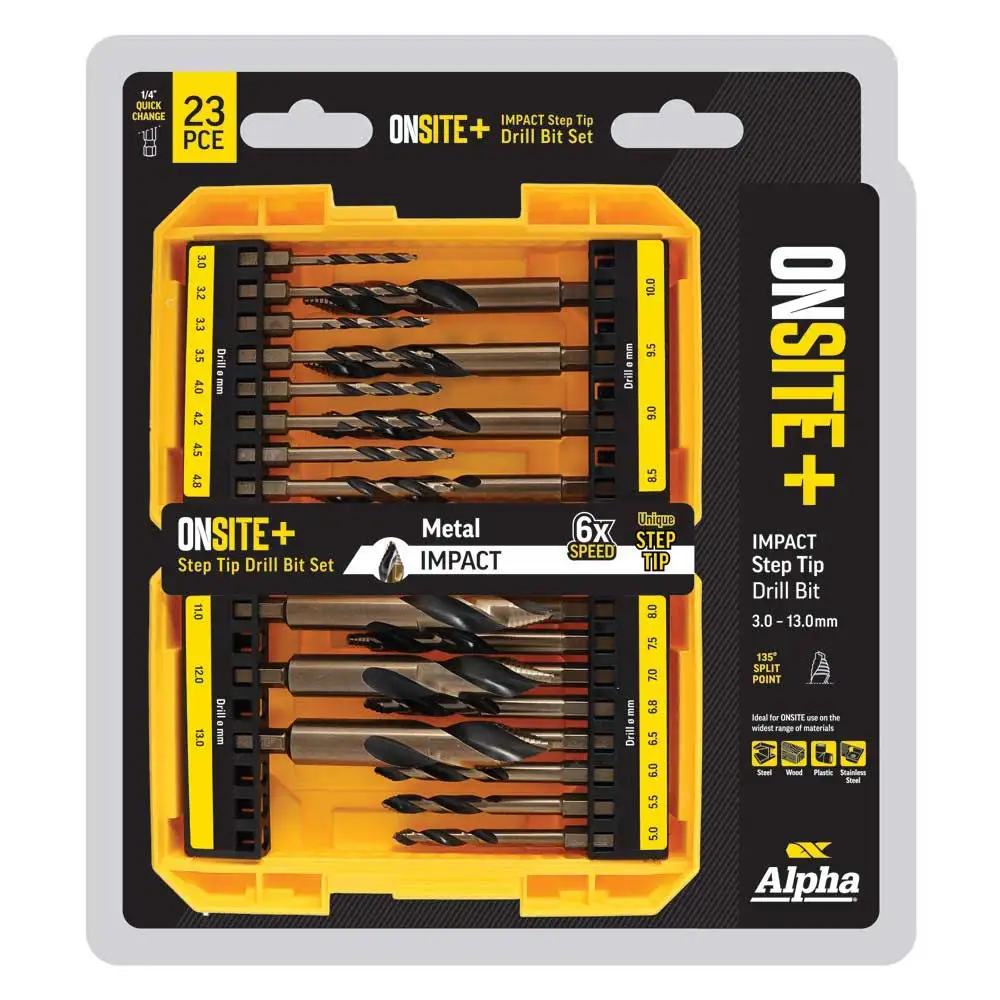 ALPHA 3-13mm 1/4-HX ONSITE+ Step Tip Drill Bit Set - 23 Piece SM23ST