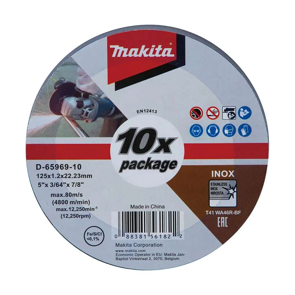 MAKITA 125 x 1.2 x 22.23mm Inox Cut Disc Wa46R 10Pc D-65969-10