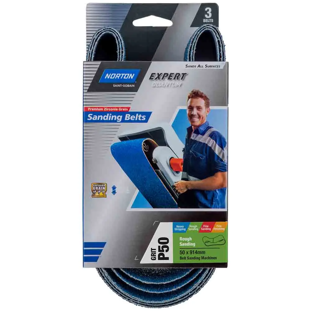 NORTON 50 x 914mm 50-Grit Zirconia Sanding Belt - General Purpose - 3 Piece 78072762818