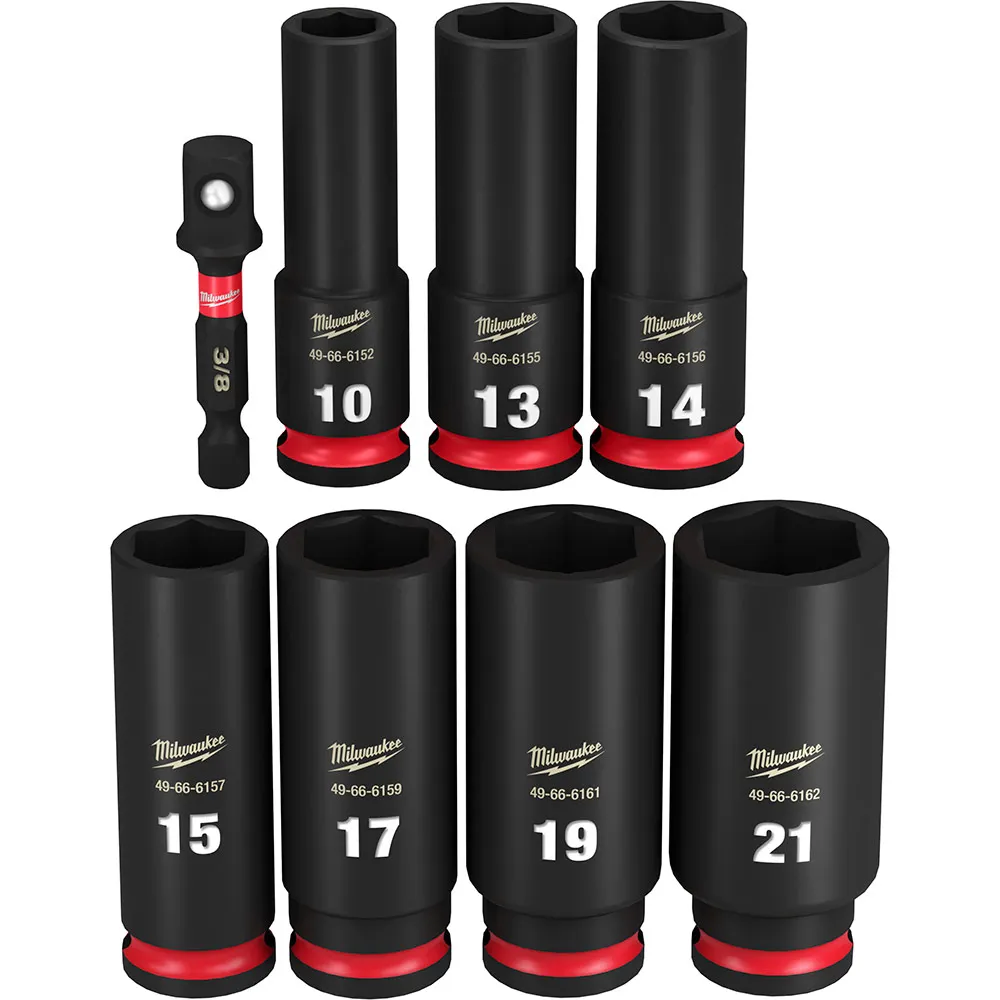 MILWAUKEE 8 Piece 3/8inch Drive 6 Point Shockwave Metric Deep Impact Socket Set 49667021