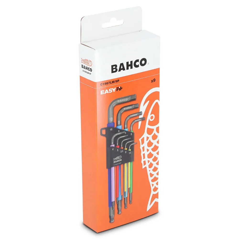 BAHCO Metric Long Ball End Coloured Hex L-Key Set - 9 Piece C1997LM/9P