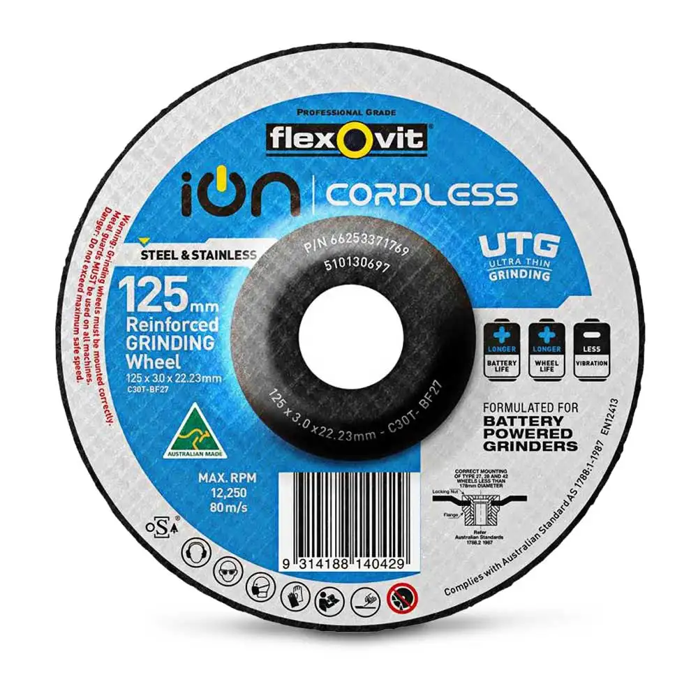 FLEXOVIT 125 x 3.0mm Steel & Stainless Grinding Disc - ION-CORDLESS