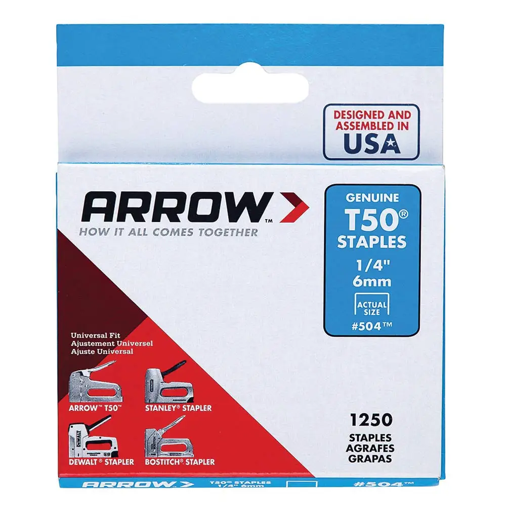 ARROW 1/4 6mm T50 Staples - 1250 Pack AR50424SP