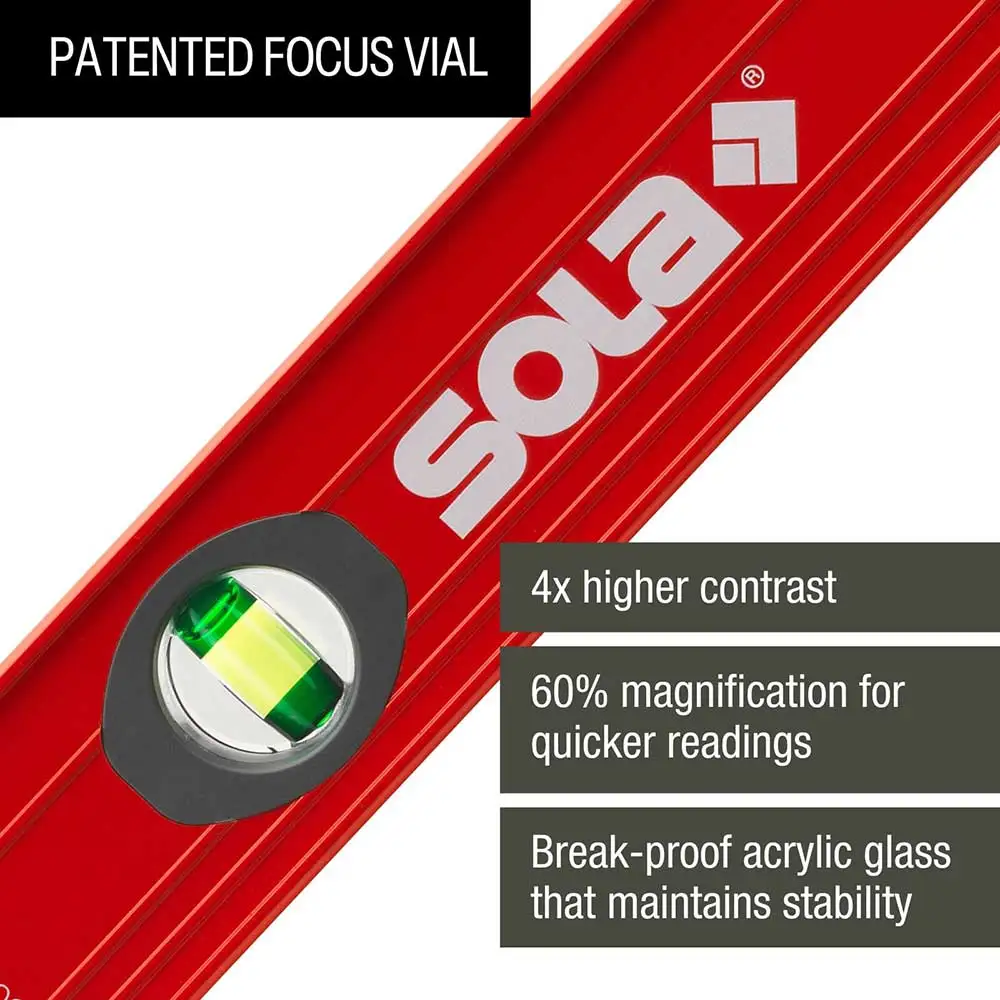 SOLA 600mm 3 Vials Spirit Level Box - Red 01214801