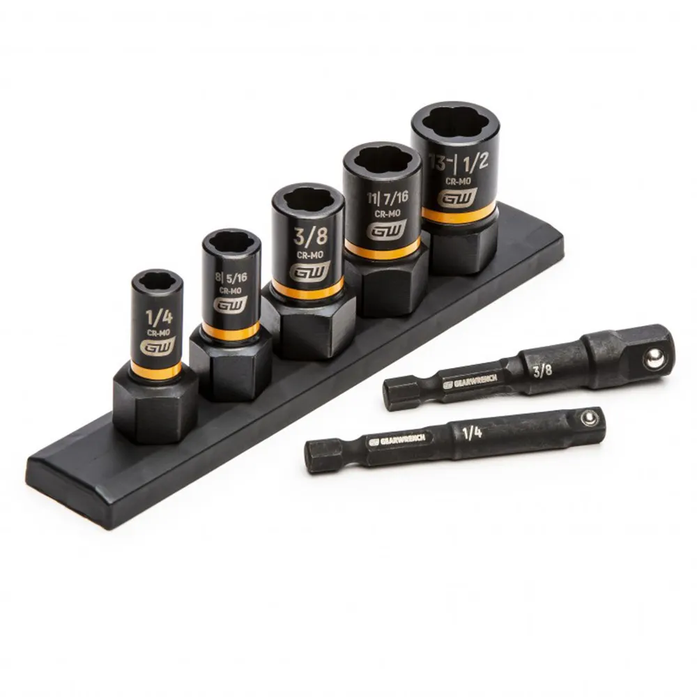 GEARWRENCH 1/4inch & 3/8inch Drive SAE Bolt Biter Impact Extraction Socket Set - 7 Piece 83911