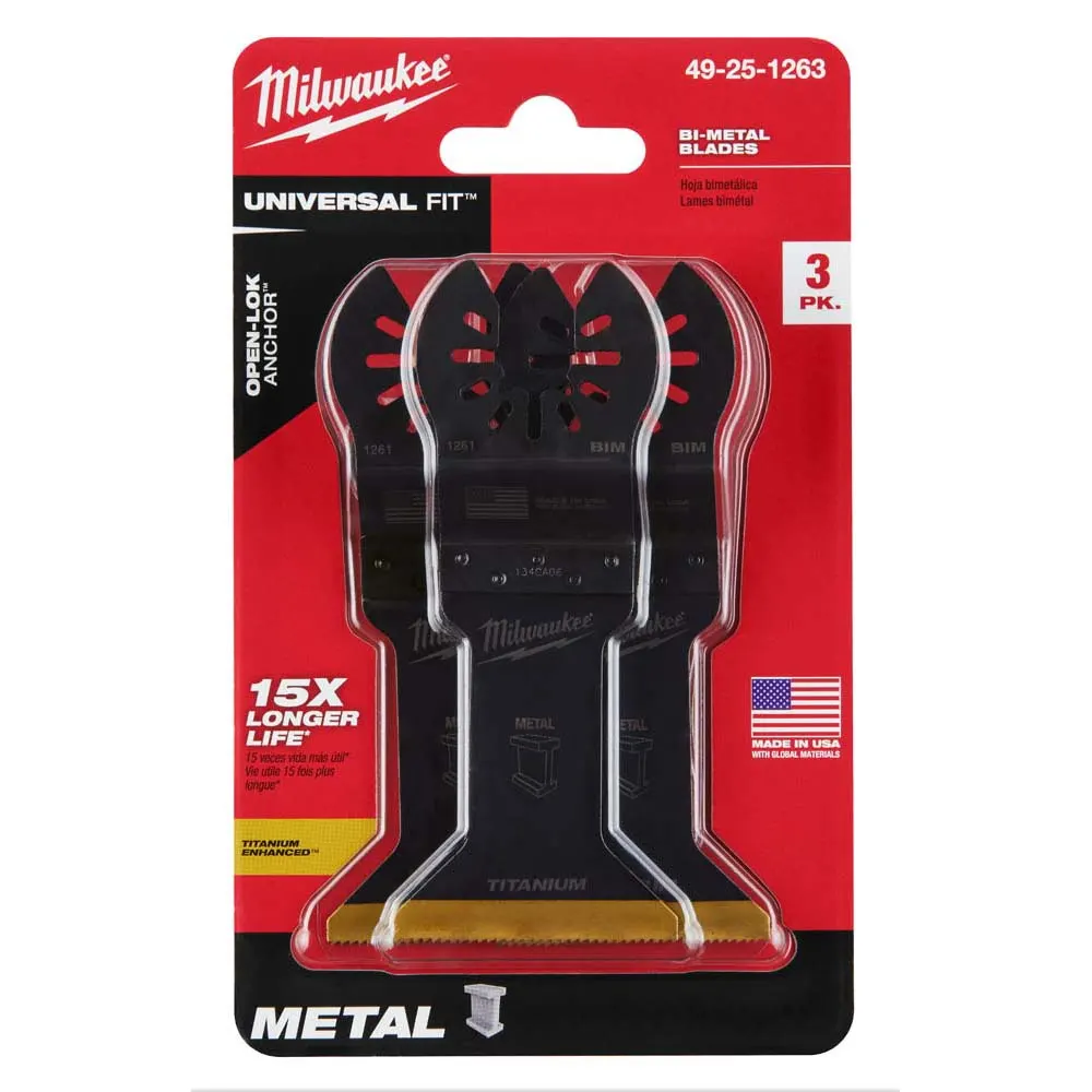 MILWAUKEE 3 piece 45mm OPEN-LOK Titanium Enhanced Bi-Metal Metal Blade 49251263