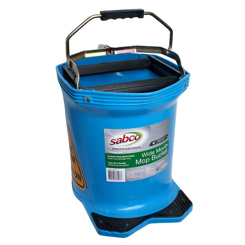SABCO 16L Wide-Mouth Poly Roll-Mop Bucket w. Castor Blue SAB37023