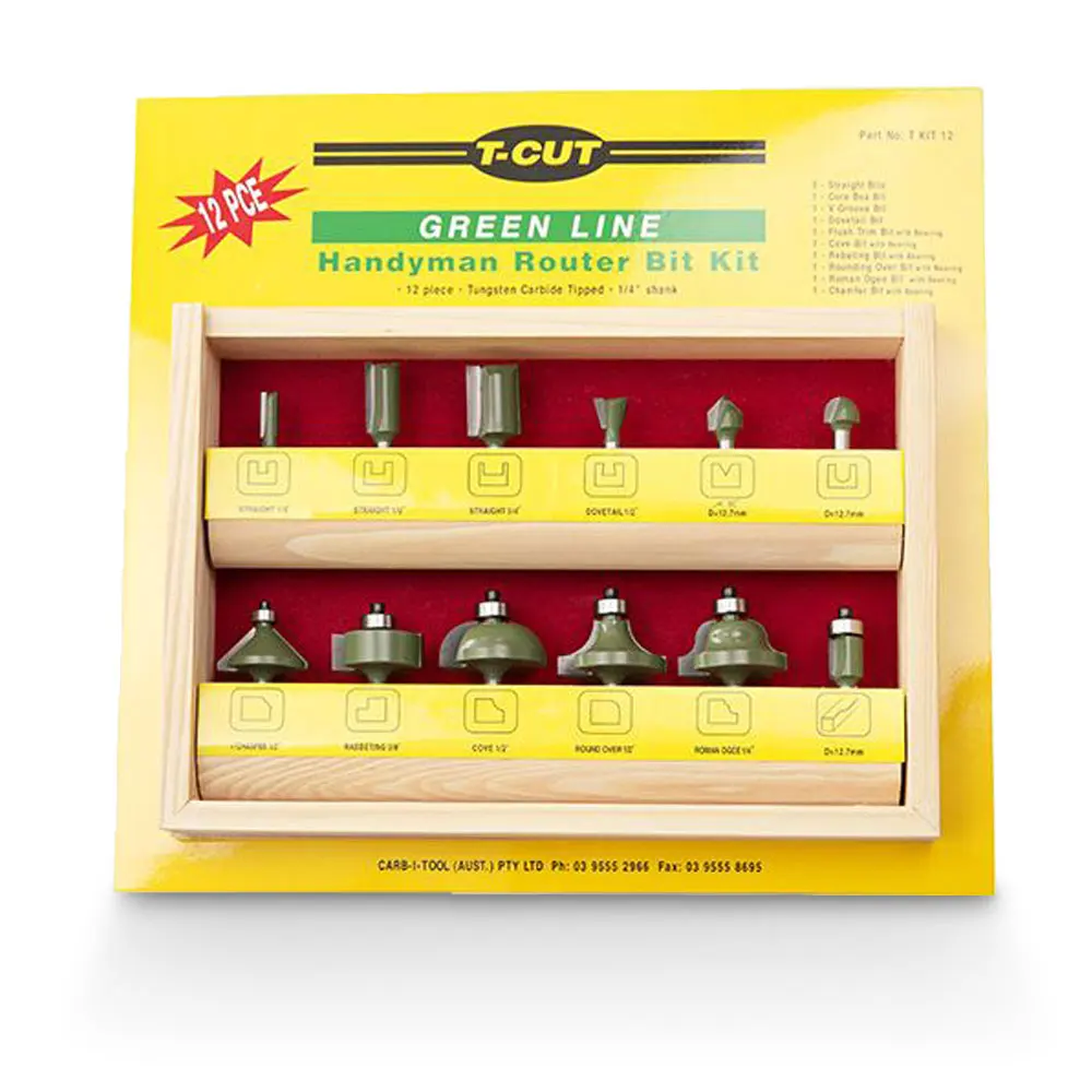 Carbitool TCT Router Bit Set - 1/4inch Shank - 12 Piece TKIT-12