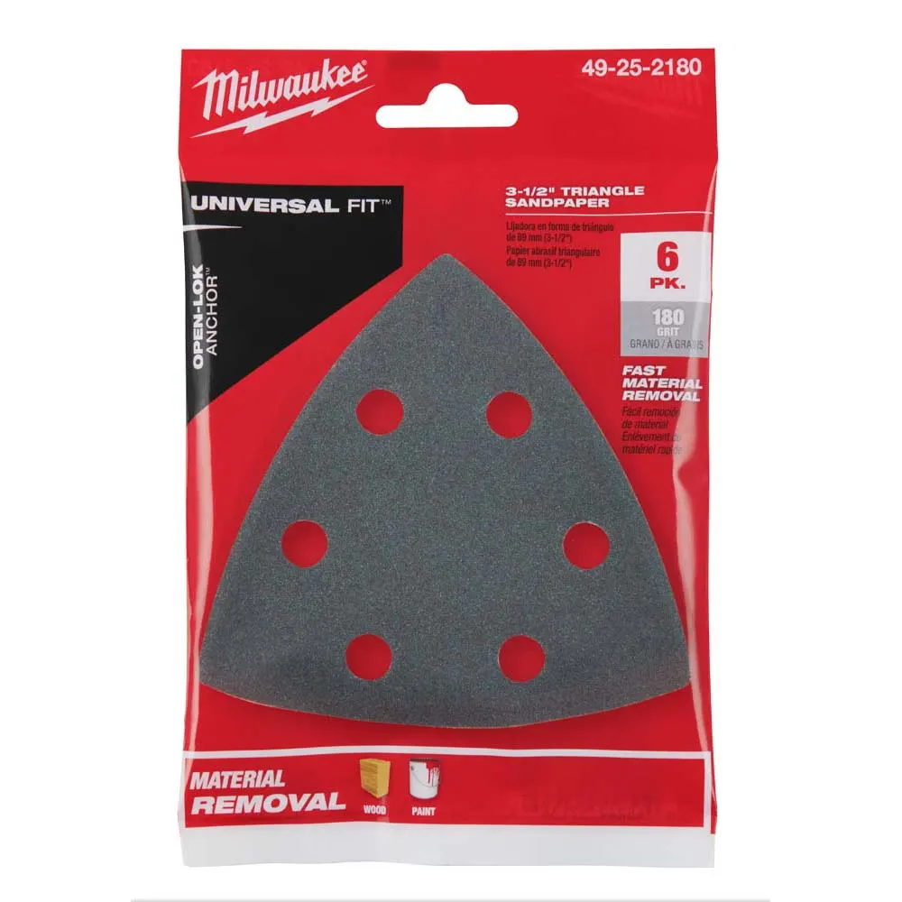 MILWAUKEE 6 piece OPEN-LOK 180 Grit Sand Paper 49252180