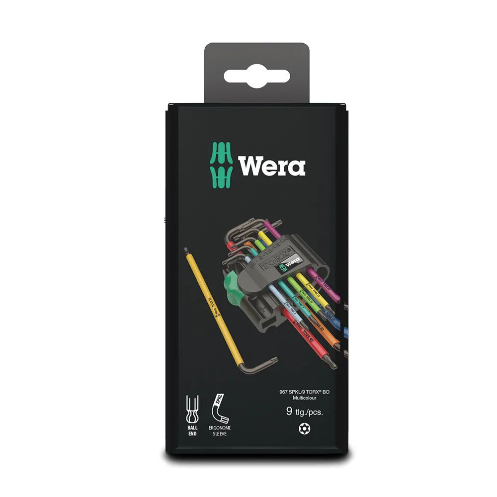 WERA 967/9 TX BO Multicolour 1 Sb L-Key Set For Tamper-Proof Torx Screws, Blacklaser - 9 Piece WER073599
