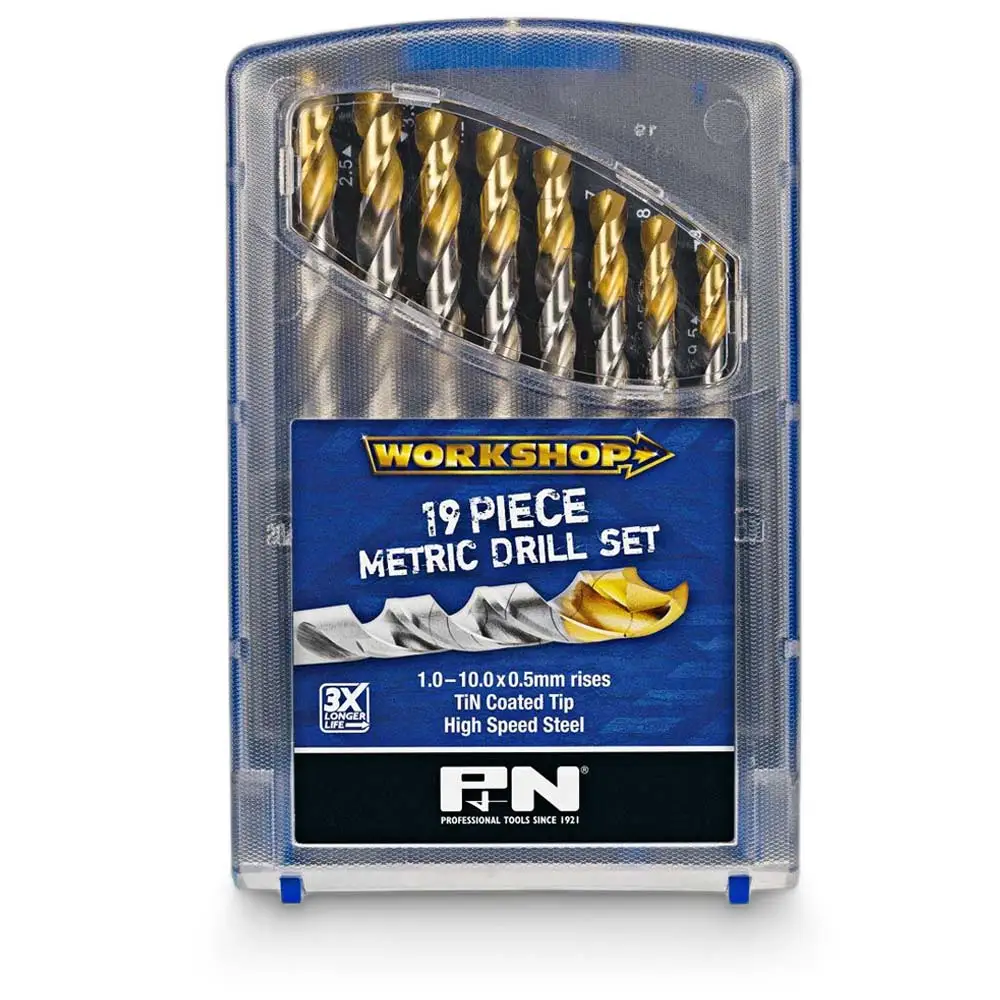 P&N WORKSHOP 1-10mm Metric HSS-TiN Jobber Drill Bit Set - 19 Piece 150B0WS2M
