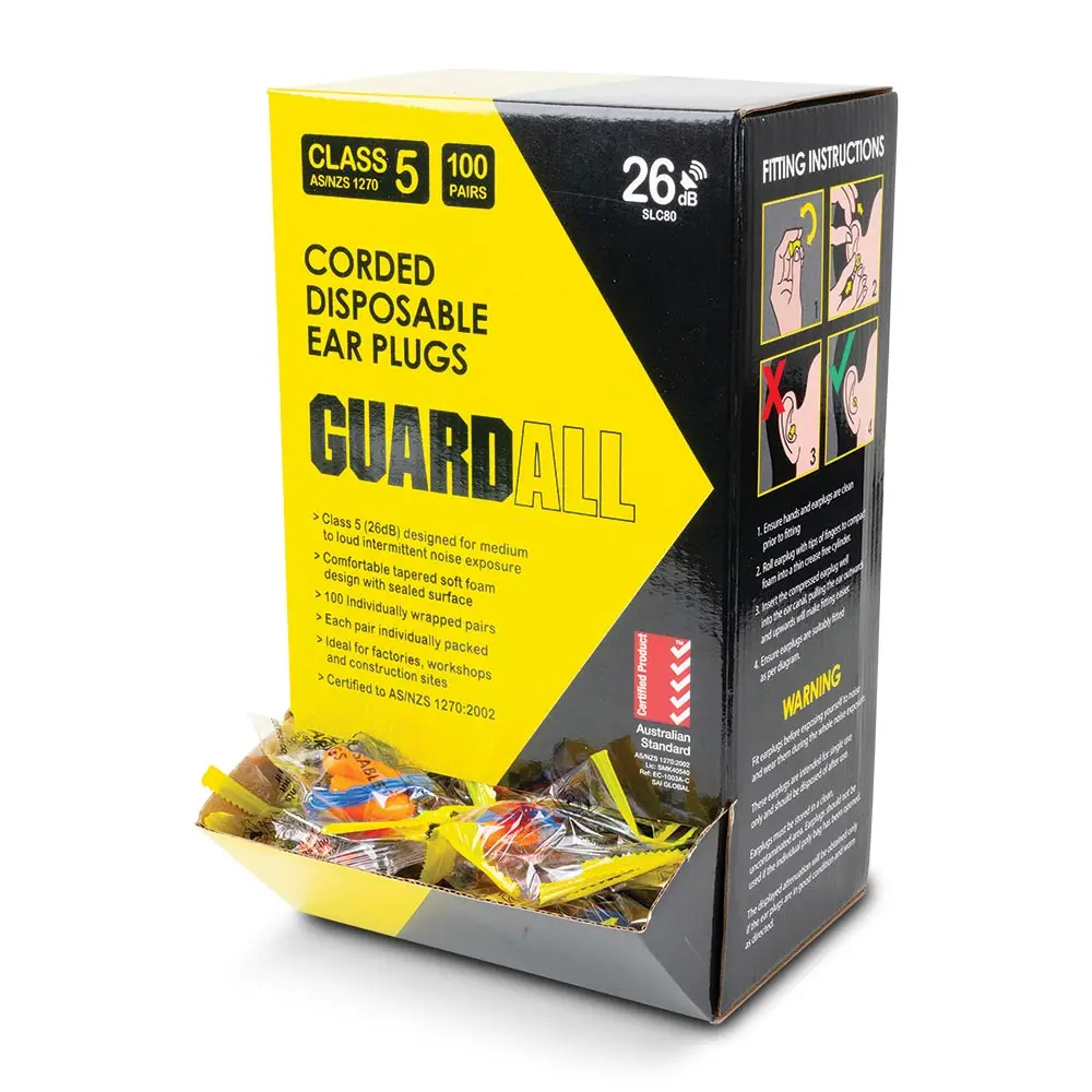GUARDALL CLASS 5 26DB Corded Disposable Ear Plugs - 100 Pairs GDEP526CO