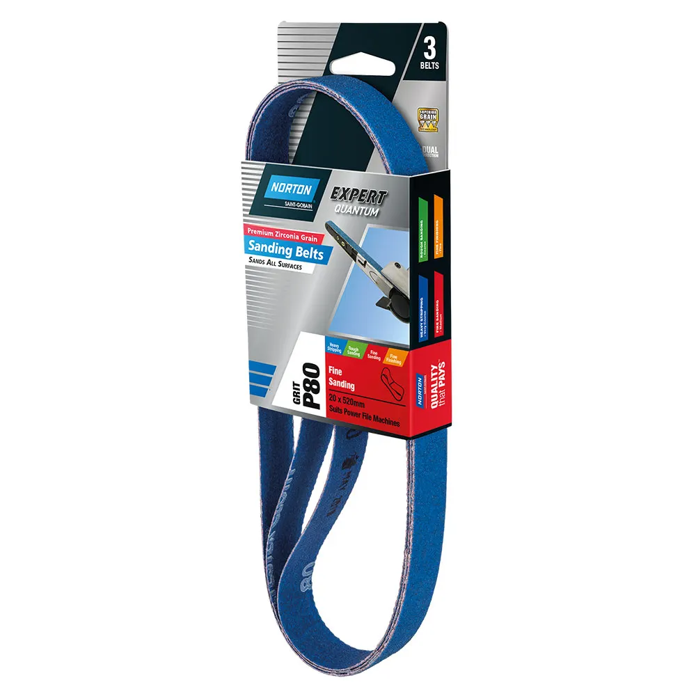 NORTON 20 x 520mm 80-Grit Zirconia Powerfile Belt - 3 Piece