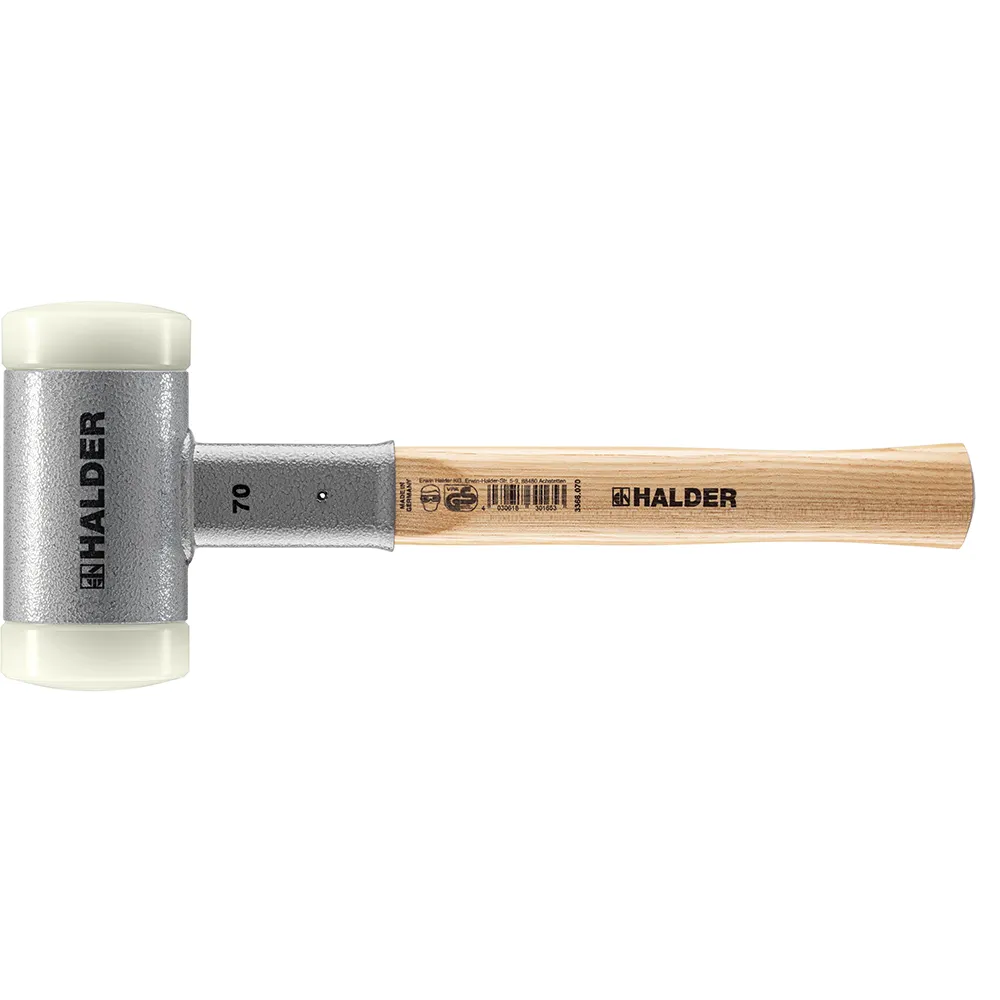 HALDER 70mm 2kg Dead Blow Hammer Nylon Tips Hickory Handle 3366.W70