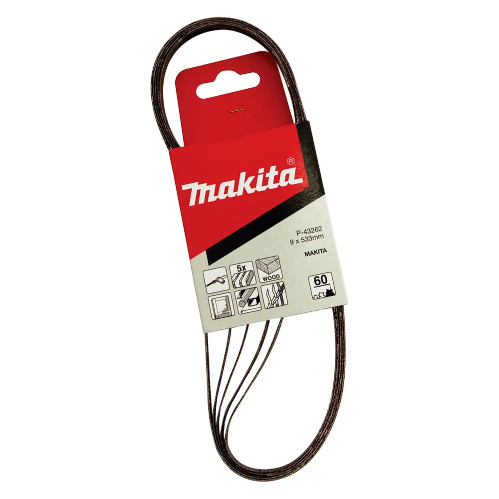 MAKITA 9 x 533mm 60-Grit Alox Abrasive Sanding Belt - 5 Piece P-43262