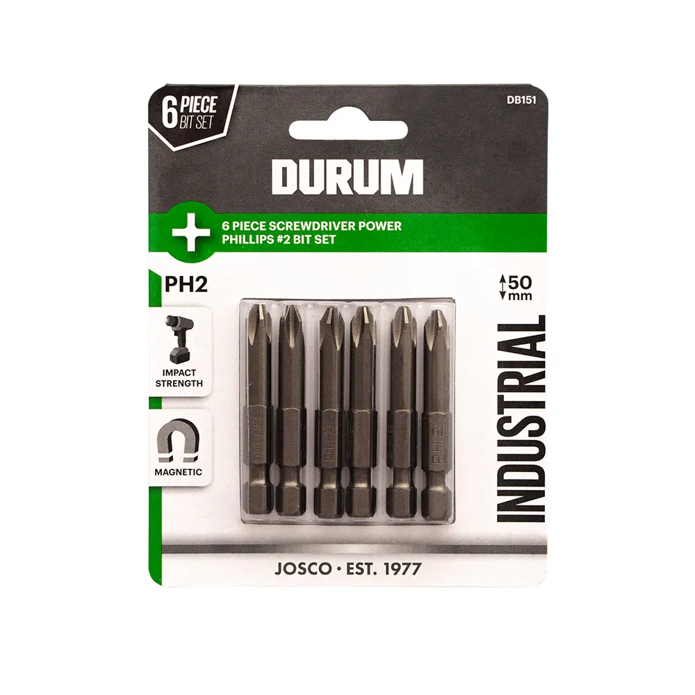 DURUM PH2 x 50mm Phillips Power Screwdriver Bit - 6 Piece