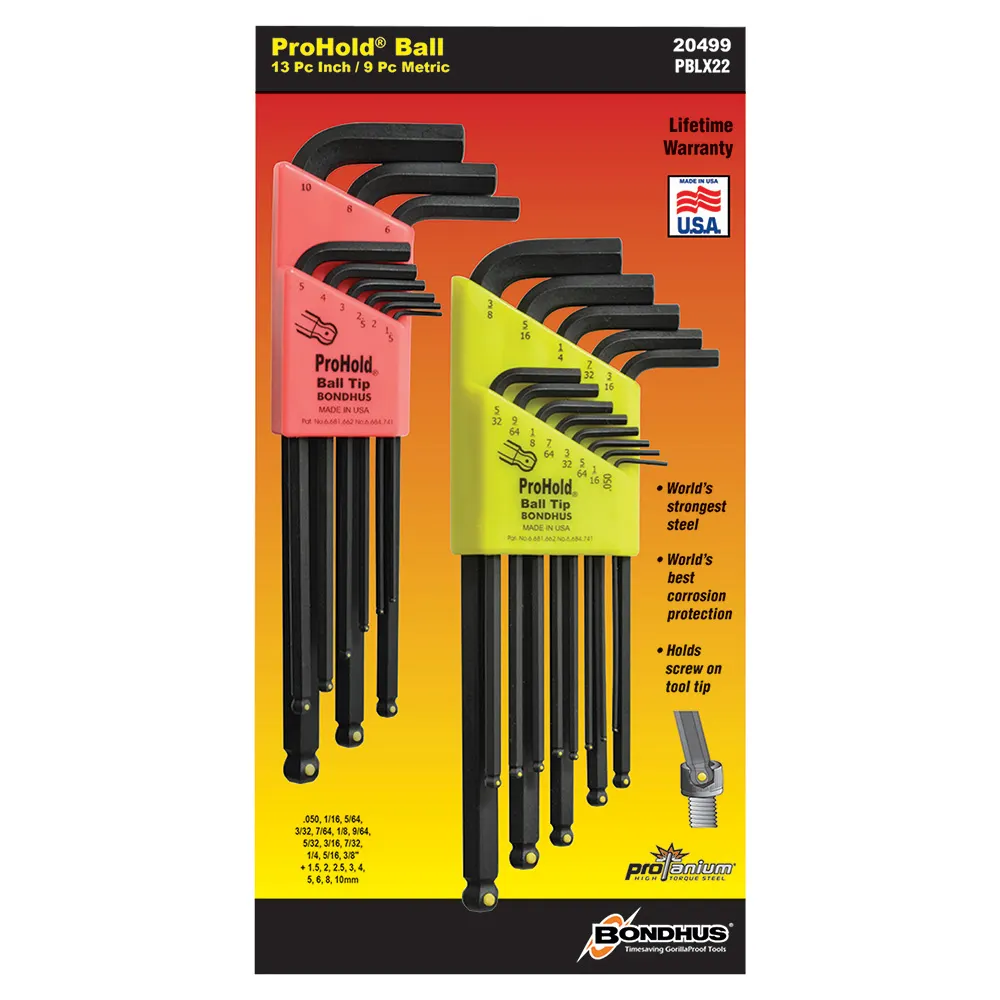 BONDHUS 22 Pce Pro-Hold Ball End L-Wrench In/Mm BD20499