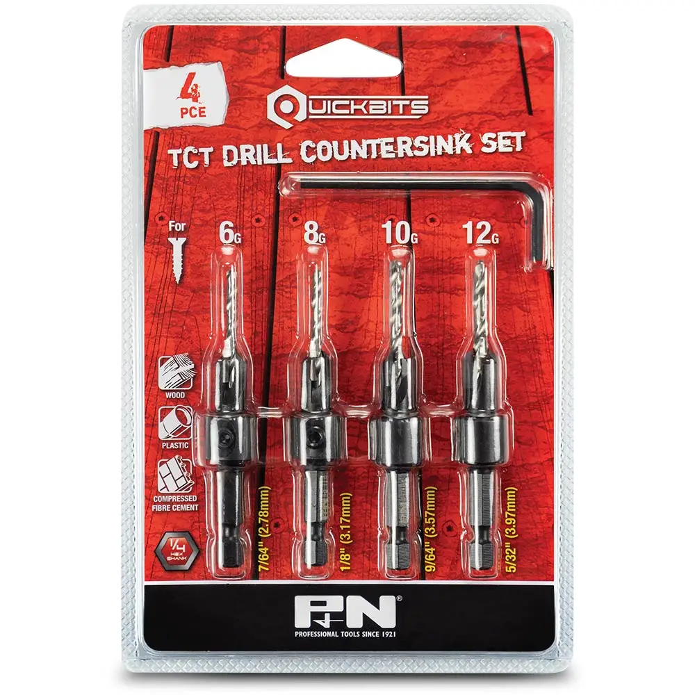 P&N QUICKBITS 7/64-5/32inch TCT Drill & Countersink Set for Wood & Fibre Cement €�?4 Piece
