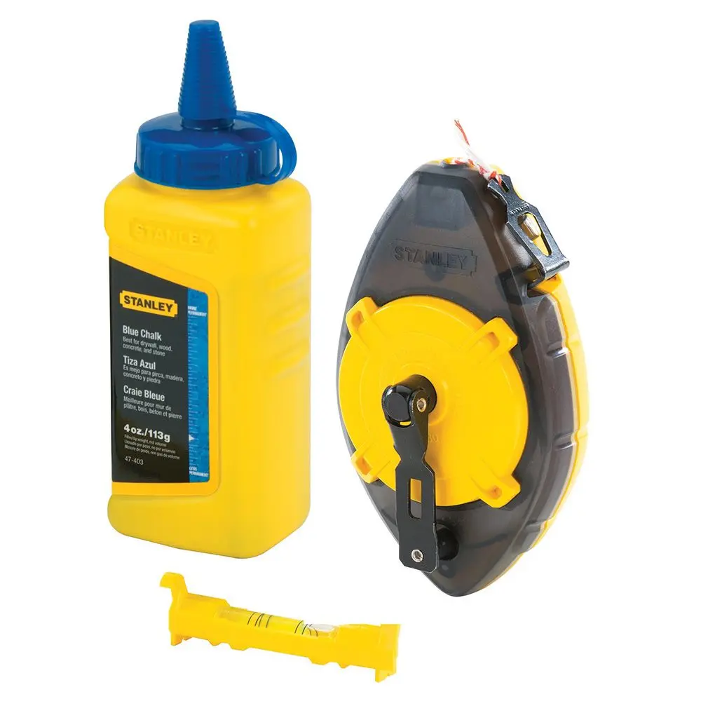 STANLEY 30m Powerwinder Chalk Line Reel with 4oz Chalk & Hi-Viz Line Level 47-464
