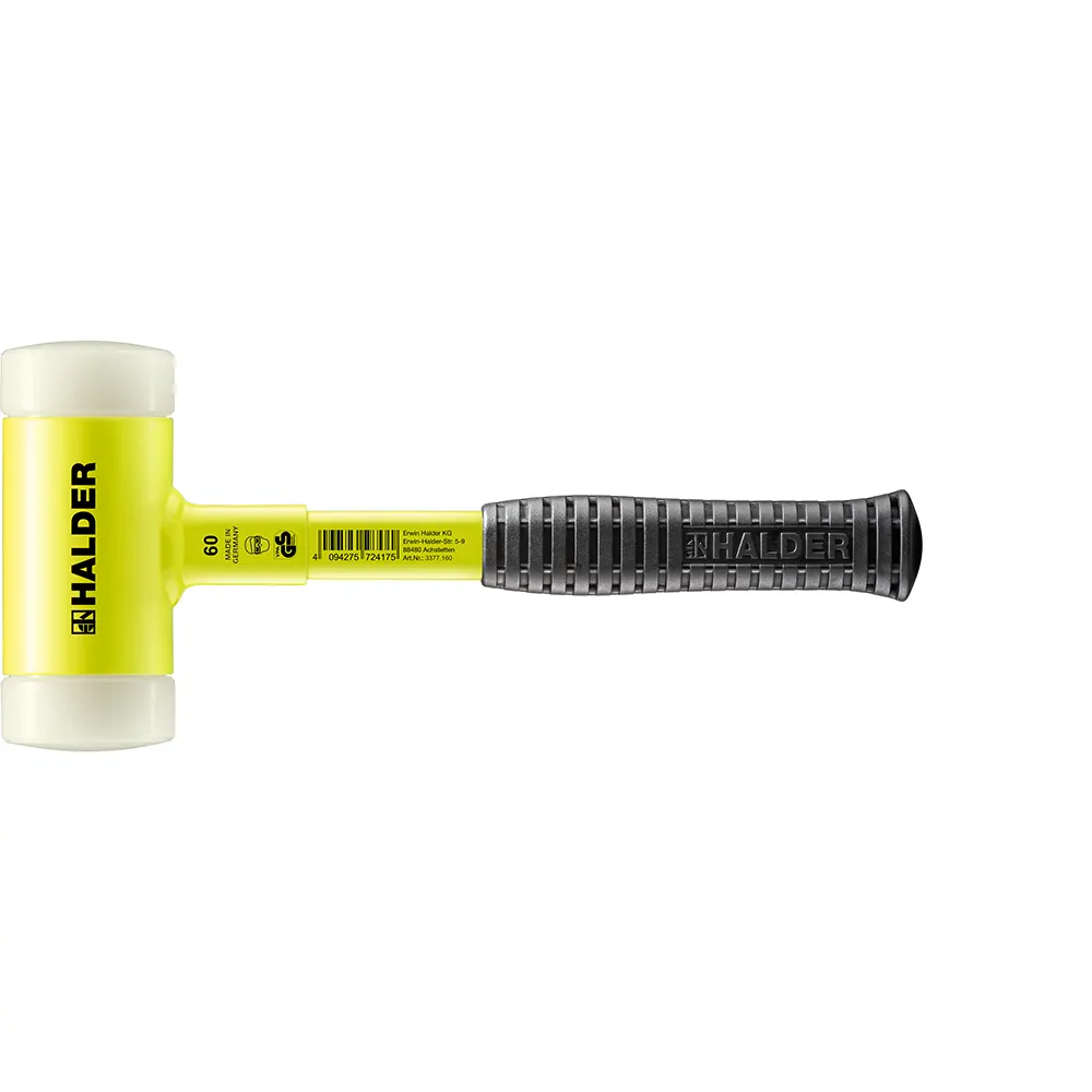 HALDER 60mm 1.7kgg Dead Blow Hammer Steel Soft Grip Nylon Tips 3377.W160