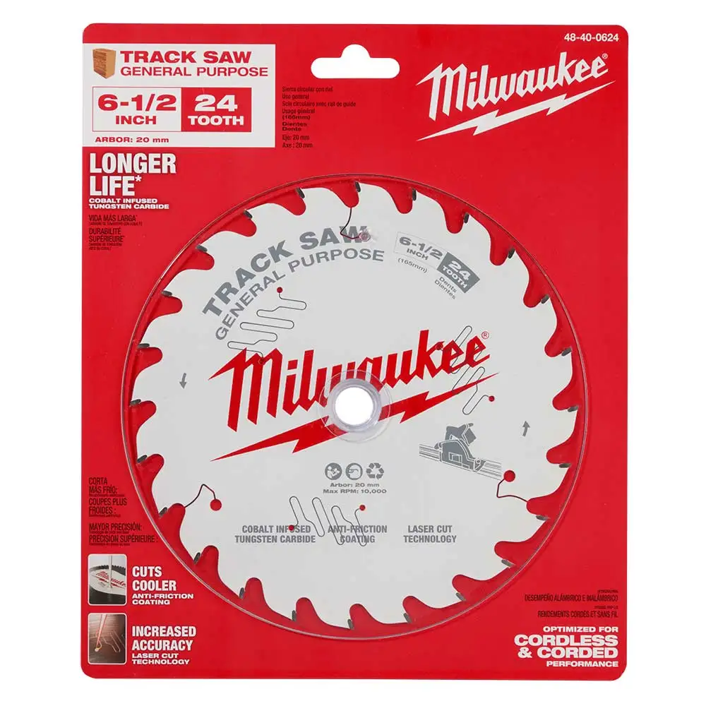 MILWAUKEE 165mm 24T General Purpose TCT Track Saw Blade for Wood Cutting 48400624
