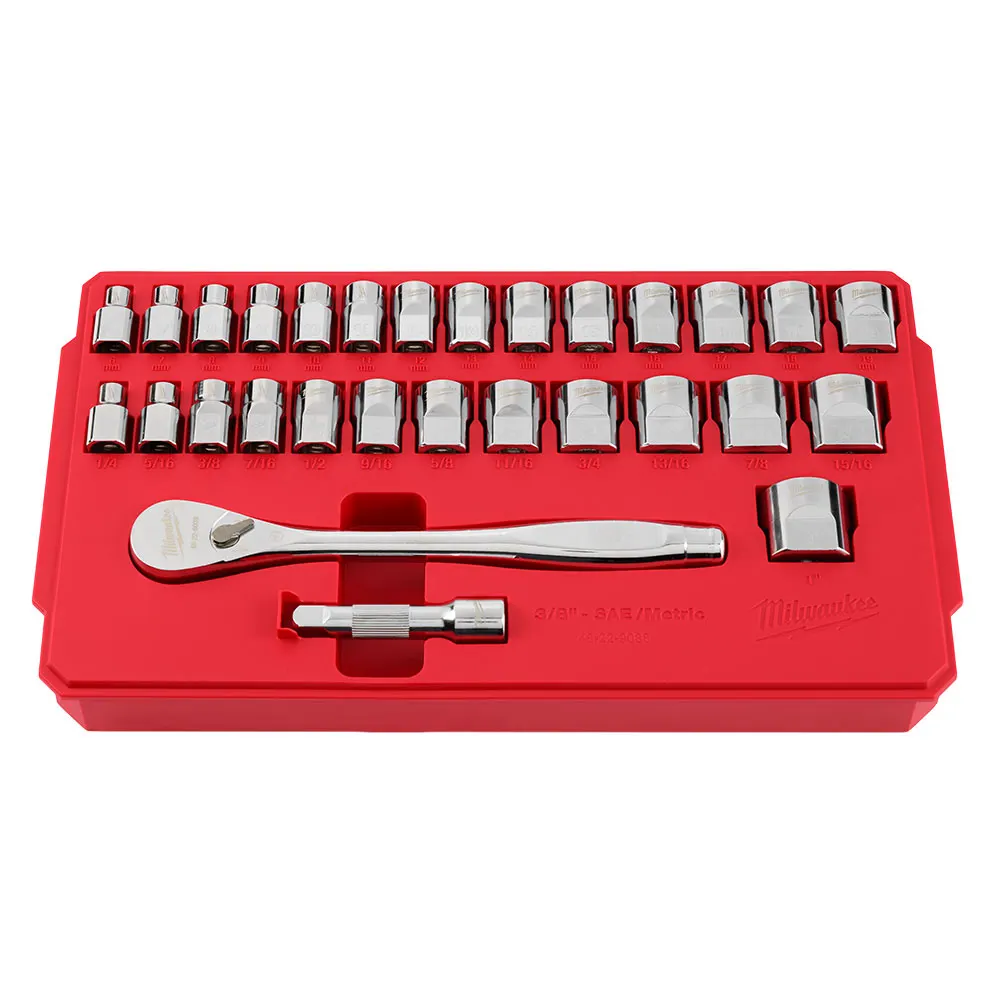 MILWAUKEE 3/8" Drive SAE/Metric Socket Set - 29 Piece 48229088