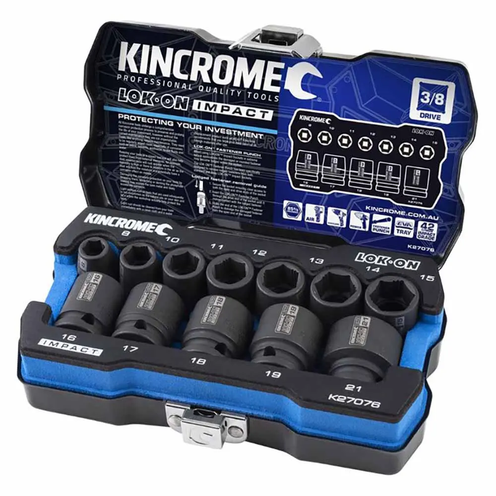 KINCROME LOK-ON Impact 3/8" Drive Socket Set Metric 12 Piece K27076