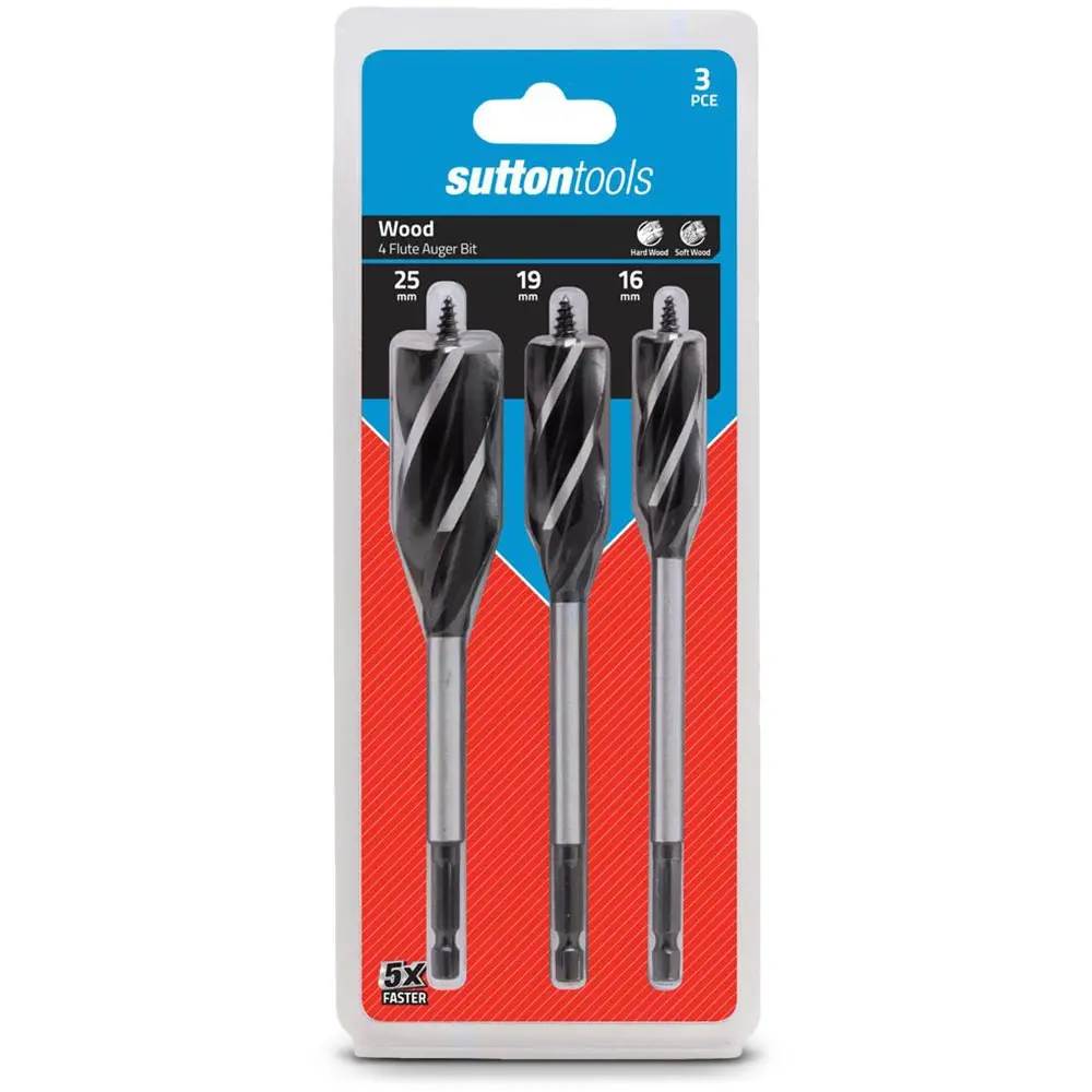 SUTTON 16-32mm 4-Flute Auger Bit Set - 3 Piece