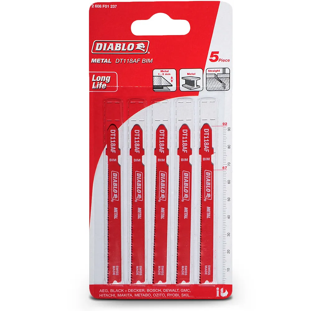DIABLO 92mm T-Shank Metal Jigsaw Blade - 5 Piece 2608F01237
