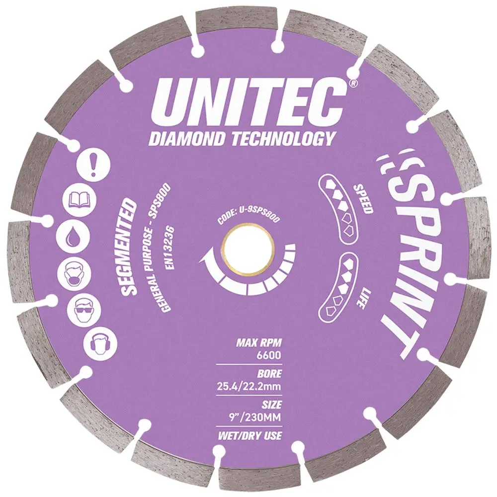 UNITEC 230mm Segmented Diamond Blade For General Purpose Cutting - SPRINT U-9SPS800