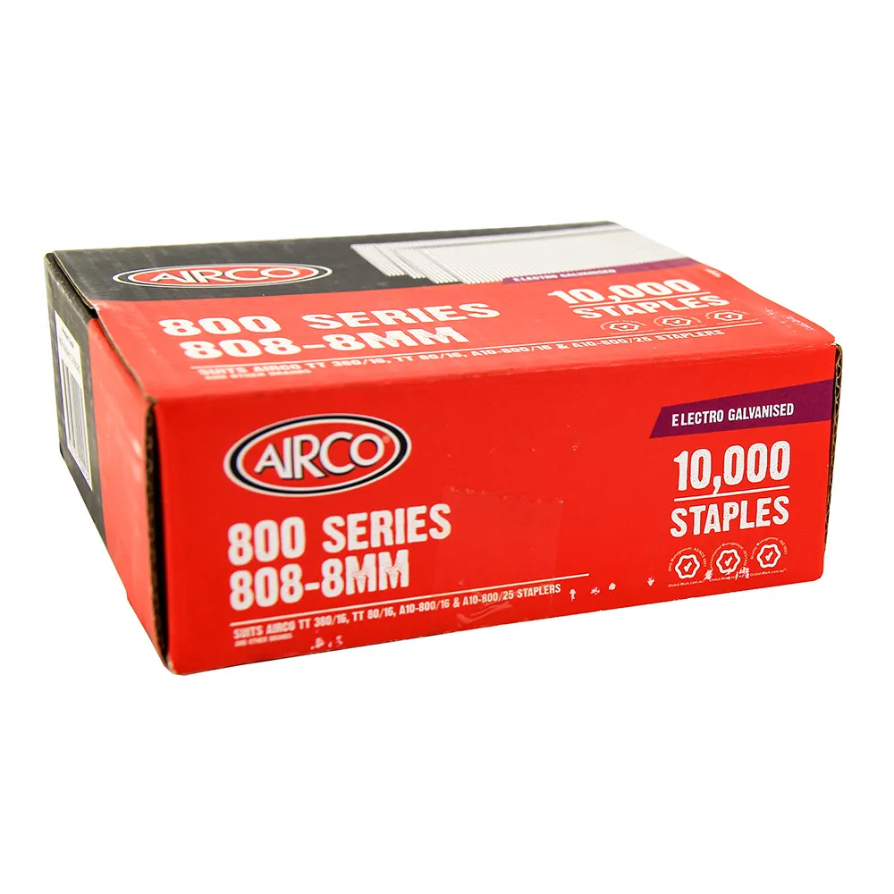 AIRCO 800 Series 8 x 13mm Fine Wire Staples - 10000 Pieces SF80080