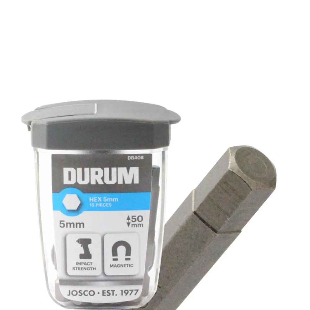 DURUM 5 x 50mm Internal Hex Power Screwdriver Bit w. Case - 15 Piece