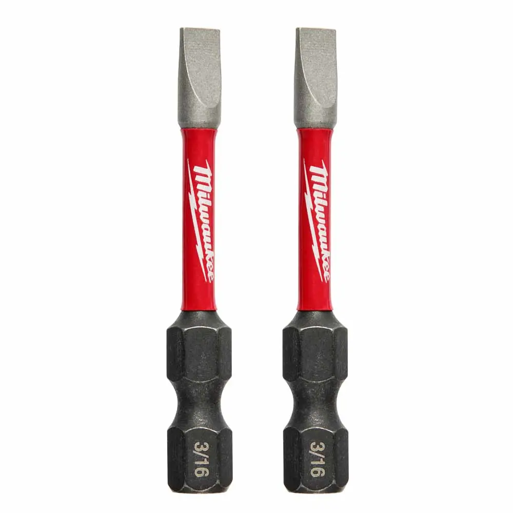 MILWAUKEE SHOCKWAVE Power 3/16" x 50mm (2") Slotted Screwdriver Bit - 2 Piece 48325019