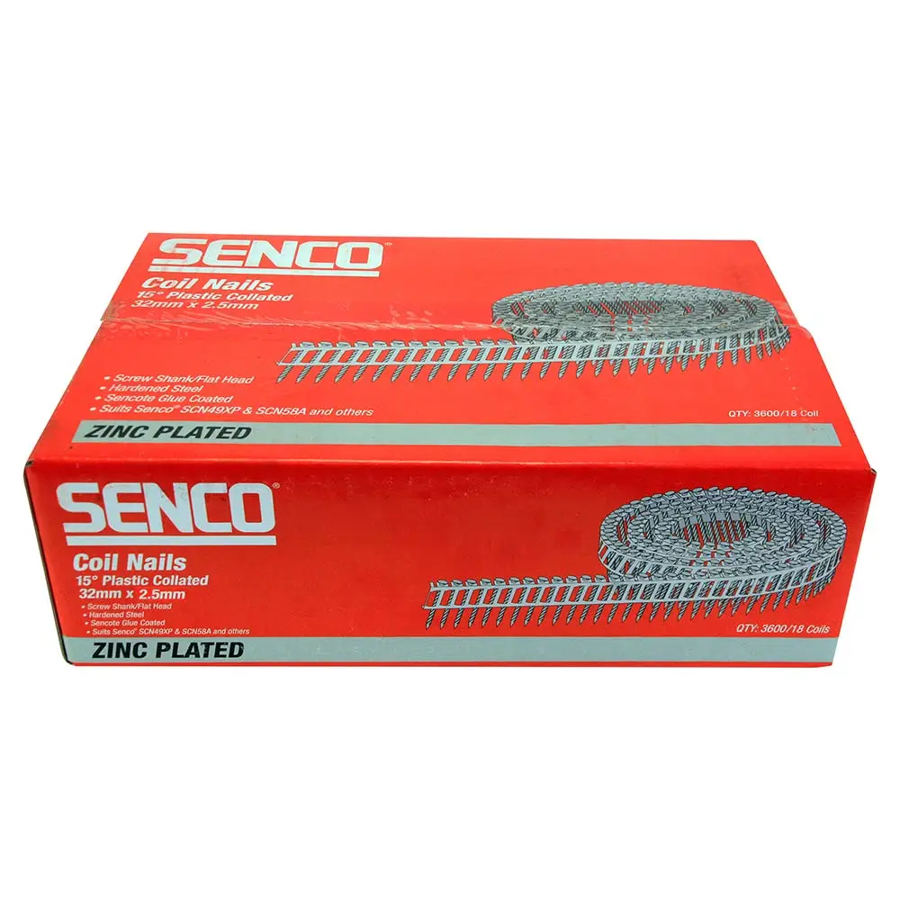 SENCO Fap Series Coil Nails - Hardened Screw Shank Electro Galvanised - 32mm Box of 3600 BF15AHAUP