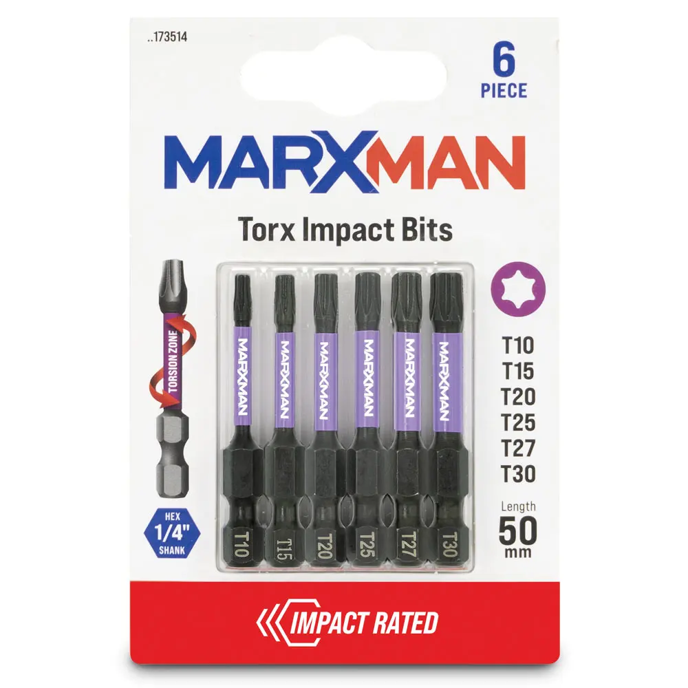 MARXMAN T10-T30x50mm Torx Power Impact Screwdriver Bit - 6 Piece MSDBTM506PC